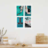 Turquoise & Black Matchbox Labels Grid Print Poster (Küche)