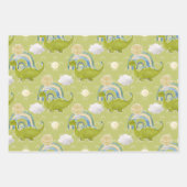 TURQUOISE BLAU GREEN DINOSAURS & RAINBOWS GESCHENKPAPIER SET (Vorderseite)