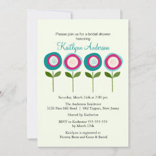 Turquoise Bloms Bridal Dusche Einladung