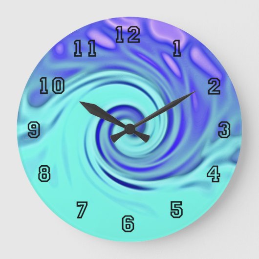 Turquoise Blue Abstract Wave Art Große Wanduhr (Vorderseite)