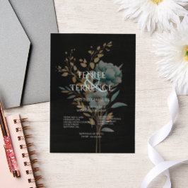 Turquoise Blue and Gold Color Floral Wedding  Pergament Einladungen