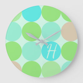 Turquoise Blue, Apple Green & Light Coral Circles Große Wanduhr