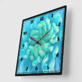 Turquoise Blue Dahlia Flower in Watercolor Quadratische Wanduhr (Winkel)
