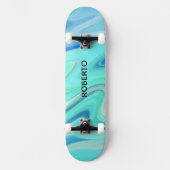 Turquoise & Blue Flowing Stripes Skate Deck  Skateboard (Vorderseite)
