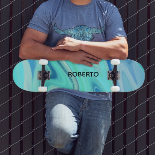 Turquoise & Blue Flowing Stripes Skate Deck  Skateboard (Außenbereich 3)