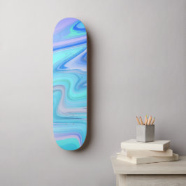 Turquoise & Blue Flowing Stripes Skate Deck  Skateboard