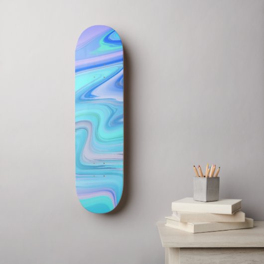 Turquoise & Blue Flowing Stripes Skate Deck  Skateboard (Wandkunst)