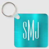 Turquoise Blue Foil Three Letter Monogram Schlüsselanhänger (Vorderseite)