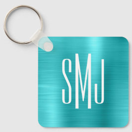 Turquoise Blue Foil Three Letter Monogram Schlüsselanhänger