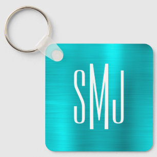 Turquoise Blue Foil Three Letter Monogram Schlüsselanhänger