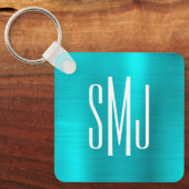 Turquoise Blue Foil Three Letter Monogram Schlüsselanhänger (Vorderseite)