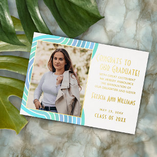 Turquoise Blue Gold Foil Graduation Announcement Folieneinladung