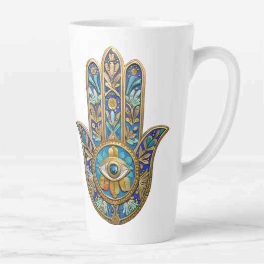 Turquoise Blue Gold Hamsa Sapphire Third Eye  Milchtasse (Rechts)