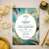 Turquoise Blue Gold Love & Commitment Ceremony Einladung