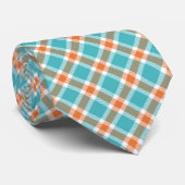 Turquoise Blue, Orange & White Pläd Men's Tie Krawatte (Gerollt)