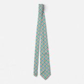 Turquoise Blue, Orange & White Pläd Men's Tie Krawatte (Rückseite)