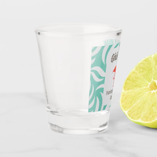 Turquoise Blue Tropical Flamingo Foliage Vacation Schnapsglas (Links)