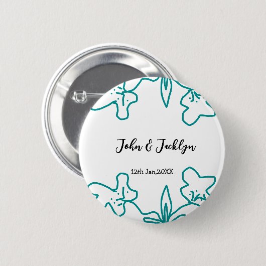Turquoise blue wedding couple name date flstylish button (Vorne & Hinten)