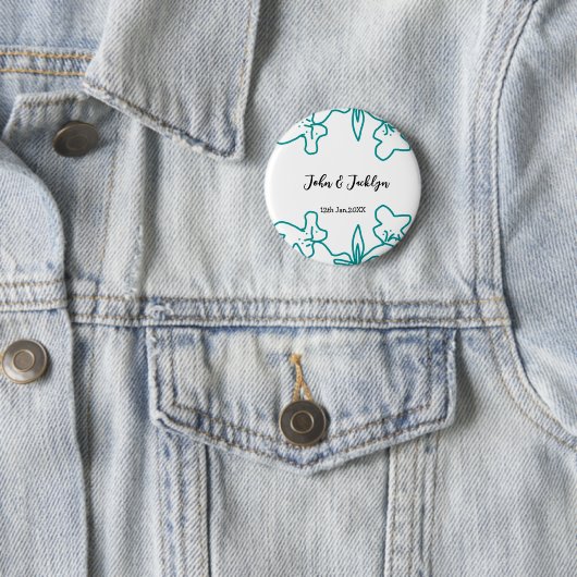 Turquoise blue wedding couple name date flstylish button (Beispiel)