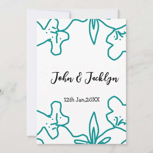 Turquoise blue wedding couple name date flstylish einladung (Vorderseite)