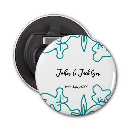 Turquoise blue wedding couple name date flstylish flaschenöffner (Vorderseite)