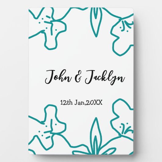 Turquoise blue wedding couple name date flstylish fotoplatte (Vorderseite)