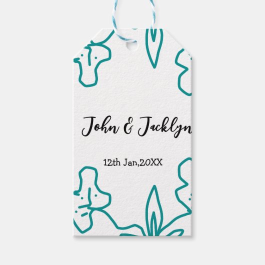 Turquoise blue wedding couple name date flstylish geschenkanhänger (Vorderseite)