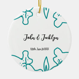 Turquoise blue wedding couple name date flstylish keramik ornament