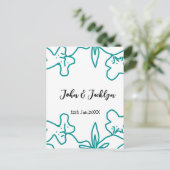 Turquoise blue wedding couple name date flstylish postkarte (Stehend Vorderseite)
