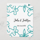 Turquoise blue wedding couple name date flstylish postkarte (Vorne/Hinten)