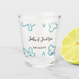 Turquoise blue wedding couple name date flstylish schnapsglas