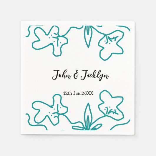 Turquoise blue wedding couple name date flstylish serviette (Vorderseite)