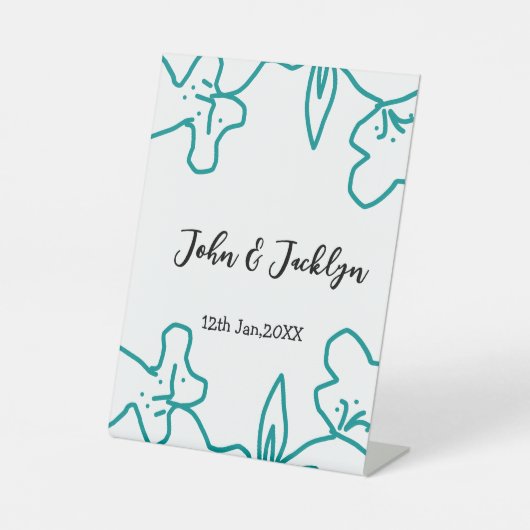 Turquoise blue wedding couple name date flstylish sockelschild (Vorderseite)