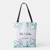 Turquoise blue wedding couple name date flstylish tasche (Rückseite)