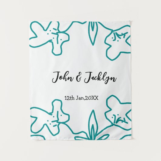 Turquoise blue wedding couple name date flstylish wandteppich (Vorderseite)
