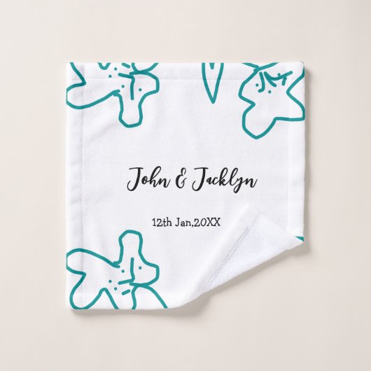Turquoise blue wedding couple name date flstylish waschlappen (Waschlappen)