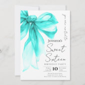 Turquoise Bow Coquette Script Sweet 16 Party  Einladung (Vorderseite)