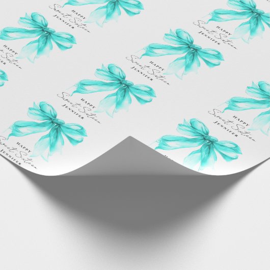 Turquoise Bow Coquette Script Sweet 16 Party Geschenkpapier (Ecke)