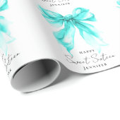 Turquoise Bow Coquette Script Sweet 16 Party Geschenkpapier (Rolleneckpunkt)