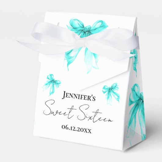 Turquoise Bow Coquette Script Sweet 16 Thank You Geschenkschachtel (Vorderseite)