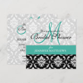 Turquoise Bridal Dusche Einladung Damask Monogramm (Vorne/Hinten)