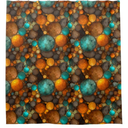 Turquoise Brown Abstract Fractal Pattern Duschvorhang (Vorderseite)