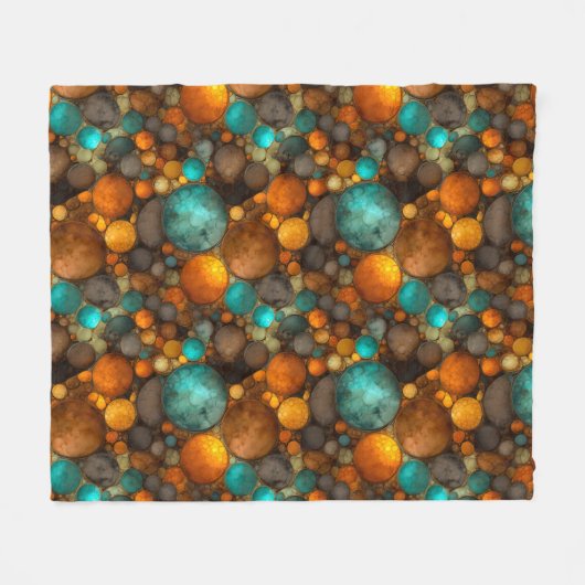 Turquoise Brown Abstract Fractal Pattern Fleecedecke (Vorderseite (Horizontal))