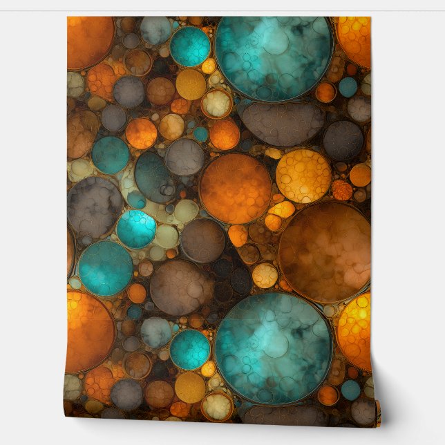 Turquoise Brown Abstract Fractal Pattern Tapete (Abrollen)
