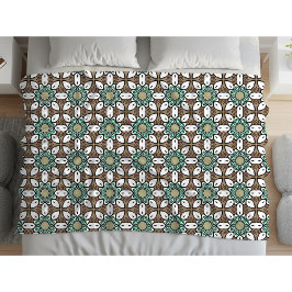 Turquoise, brown and white geometric mandala fleecedecke
