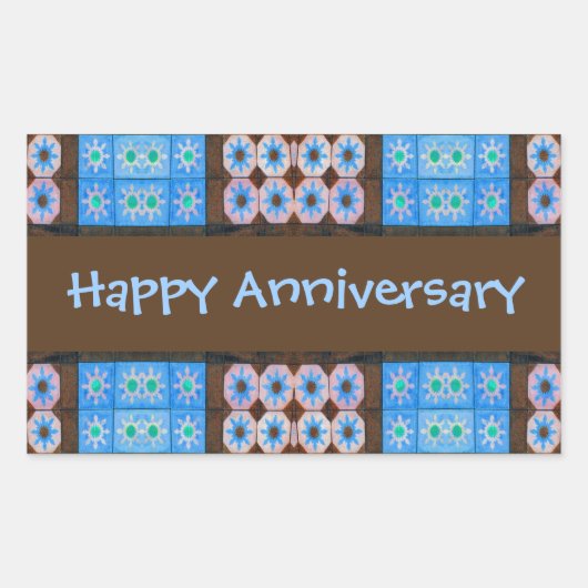Turquoise Brown Happy Anniversary Rechteckiger Aufkleber (Vorderseite)