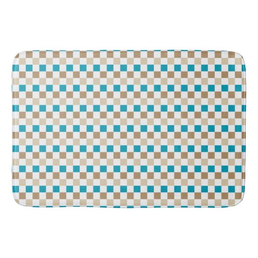 TURQUOISE BROWN TAN KARO PATTERN BADEMATTE (Vorderseite)