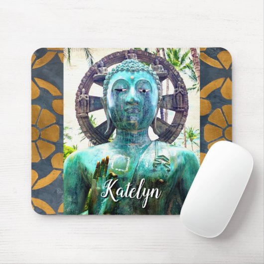 Turquoise Buddha Antique Gold Mosaik Foto Name Mousepad (Mit Mouse)