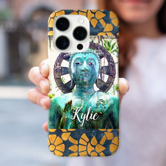 Turquoise Buddha Foto Bold Blue Gold Mosaik Name Case-Mate iPhone Hülle
