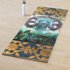 Turquoise Buddha Foto Gold Mosaik Friedensskript Yogamatte